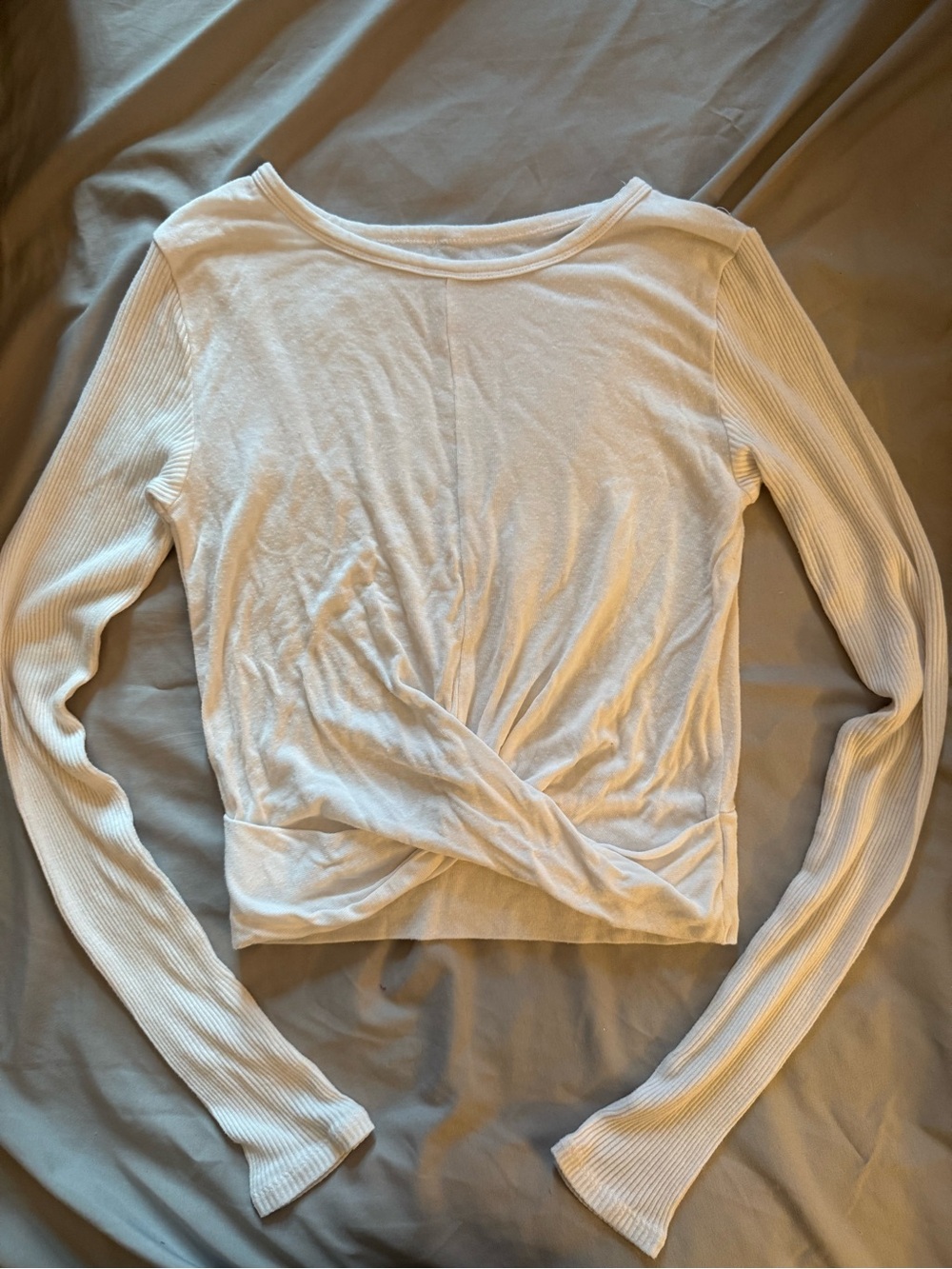 ALO Yoga White Twist-Front Long Sleeve crop top